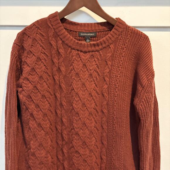 Banana Republic Sweater Womens Small Rust Cable Knit Crewneck Pullover Wool - Picture 3 of 10